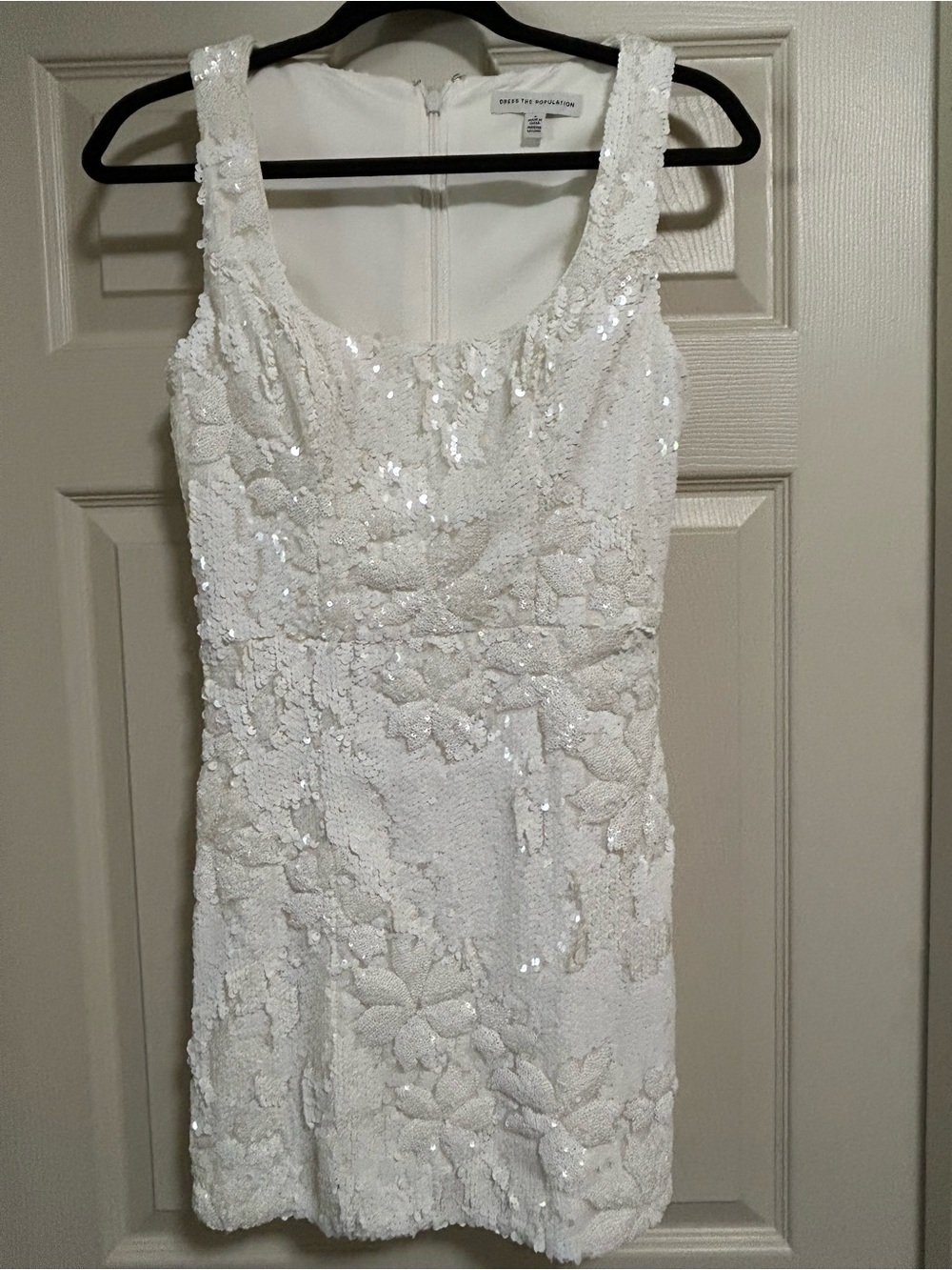 Dress the Population White Saylor Sequin Floral Cocktail Dress